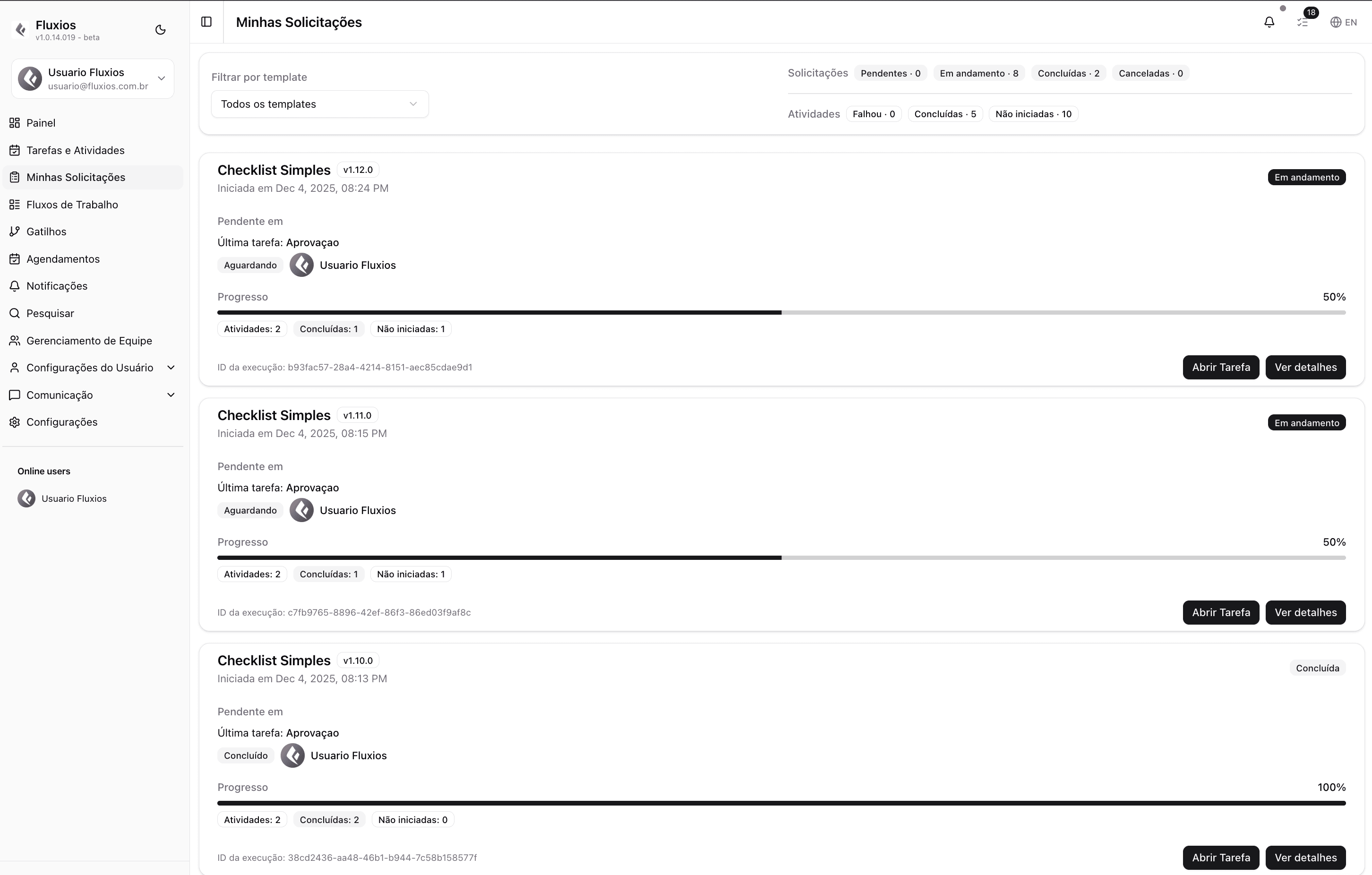Desktop Fluxios - orquestração de processos operacionais com rastreabilidade